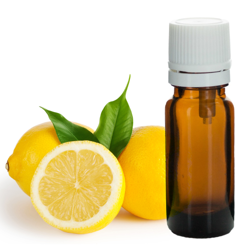 Huile essentielle de Citron jaune bio dans flacon verre ambré avec compte-goutte